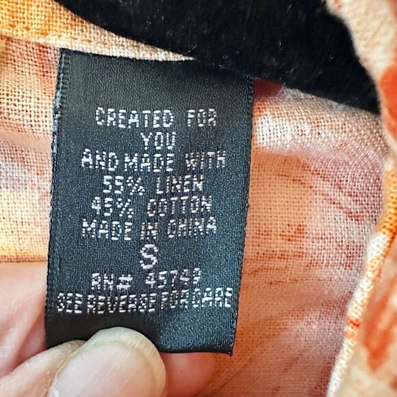 Oleg Cassini Hawaiian Shirt Womens S Orange Floral Linen Blend Statement Buttons - Picture 6 of 9